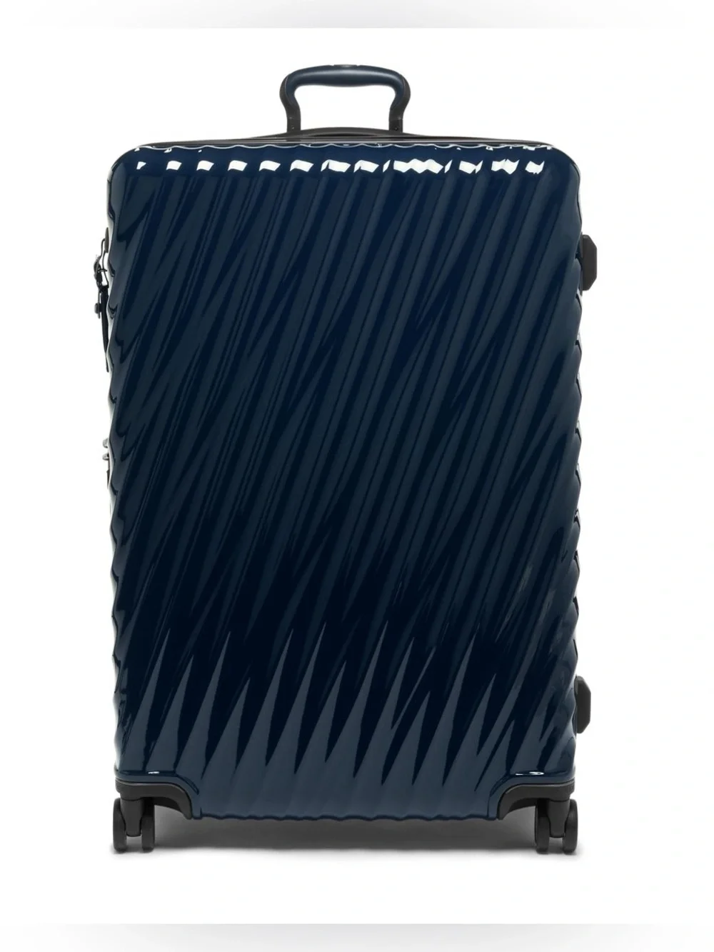 Tumi Large Expandable Checked Glossy Navy Hard-Shell Spinner Luggage suitcase